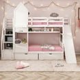 thumbnail image 2 of Castle Bunk Bed with Stairs, Slide, 2 Drawers and 3 Shelves, Solid Wood Twin Over Twin Bunk Bed Frame with Full-Length Guardrail, Multifunctional & Space Saving Bunk Bed, No Box Spring Needed, White, 2 of 7