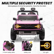 iYofe 24V 2 Seater Ride on Cars, Licensed Ford Bronco Raptor Powered Ride on Toy Truck with Remote Control, 4 Wheels Spring Suspension, Bluetooth Music, LED Light, Electric Car for Kids 3-8, Pink