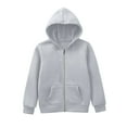 thumbnail image 2 of Kids Hooded Jackets Zip Up Solid Color Jackets Long Sleeve Hooded Sweatshirt Children Fall Winter Jackets Boys Hoodie Coat with Pockets (130 5 -6 Years,Grey), 2 of 6
