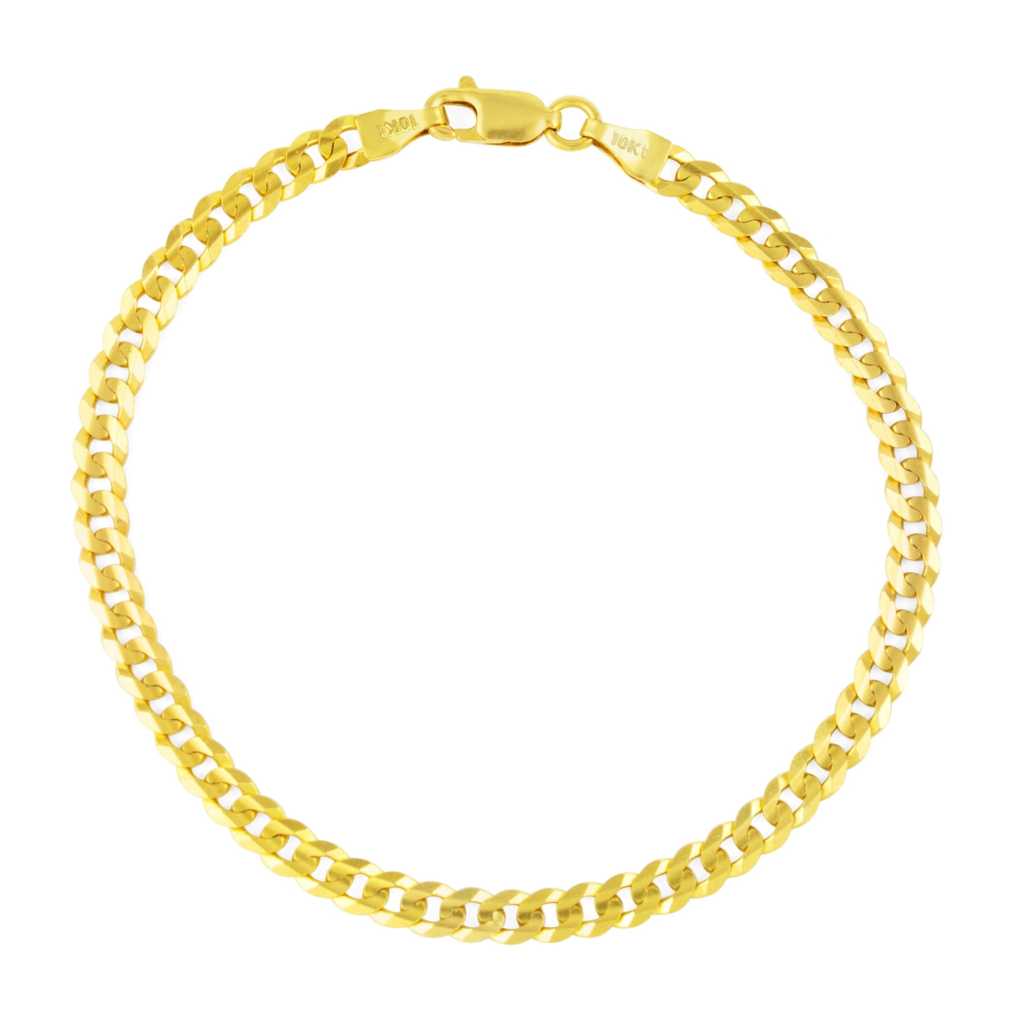 Nuragold 10k Real Yellow Gold Solid Cuban Curb Link 4mm Chain Bracelet (7"-9") Italian Jewelry for Men & Women