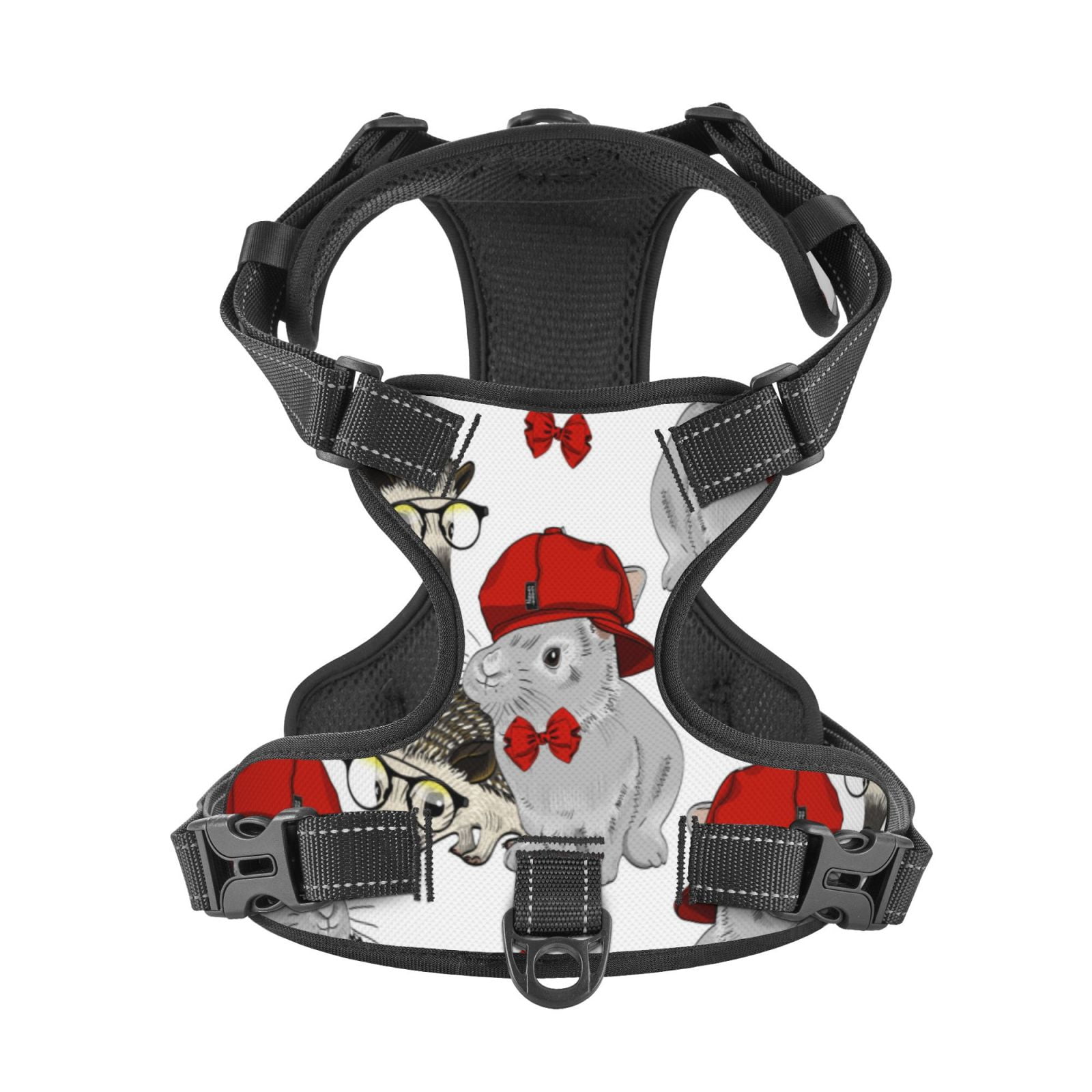 Kdxio Rabbit And Hedgehog Print No Pull Dog Harness Adjustable Reflective Oxford Easy Control Medium Large Dog Harness for Training and Everyday-Small