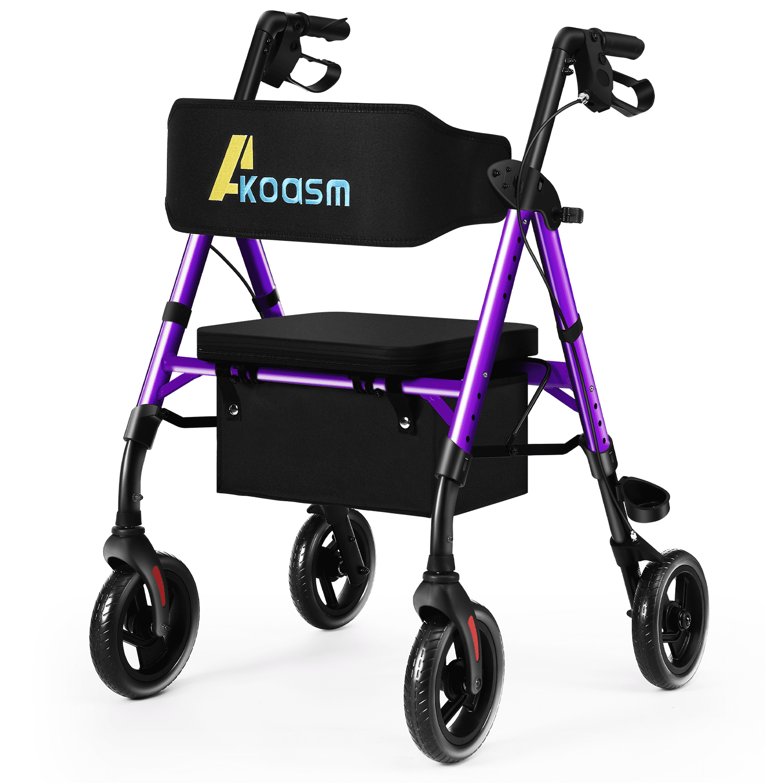 Lightweight Foldable Rollator Walkers for Seniors with Seat - Adult Rolling Walker with Seat and Brakes, 300 Lb Capacity, All Terrain 8" Big Roller Wheels, Adjustable Handles and Seat Height, Purple