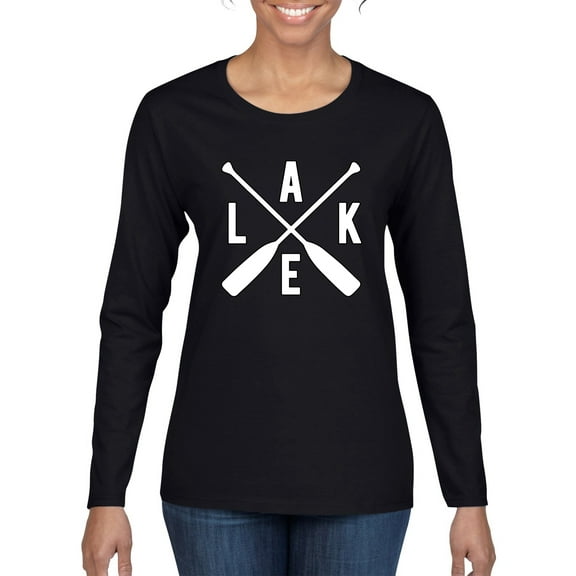Wild Bobby, Lake Cross Paddles, Women Graphic Long Sleeve Tee, Black, Small