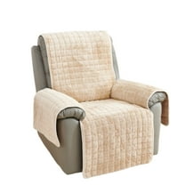 Plush Quilted Recliner Chair Cover with Non- Elastic Straps and Side Pockets Super Soft Wool Slipcover Furniture Protector Washable for Pets Kids Lazy Boy Armchairs