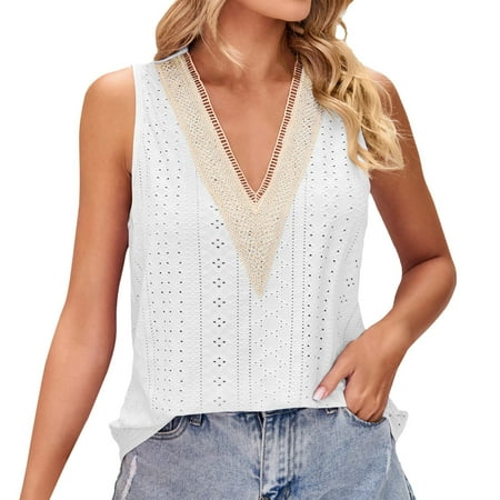 Blphud Womens Tops Casual Top Women Womens Summer Solid Tank Tops Sexy Lace Flowy Hide Belly Shirts Deep V Neck Cute Casual Tank Dark Bodysuit Women White M