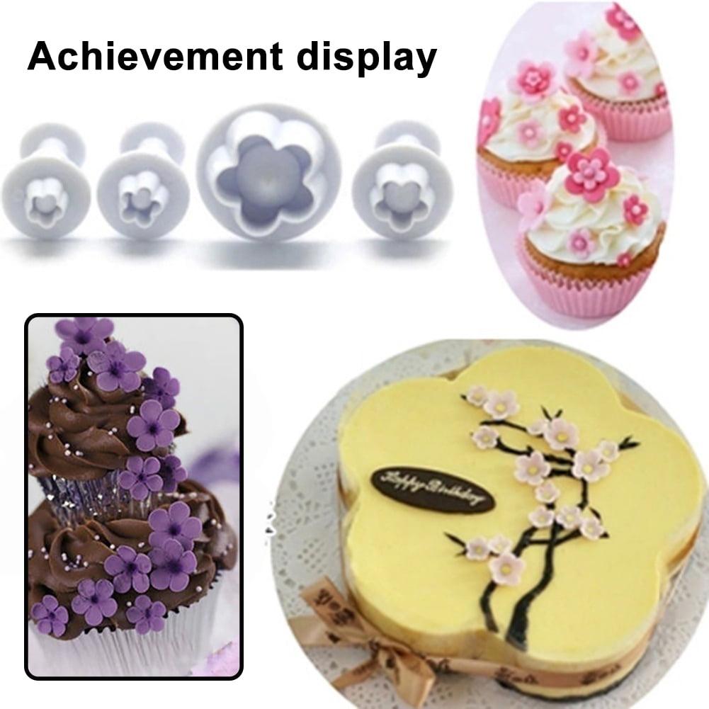 4pcs Plum Flower Fondant Cake Cutter Plunger-Cookie Mold Decorating-Mould 