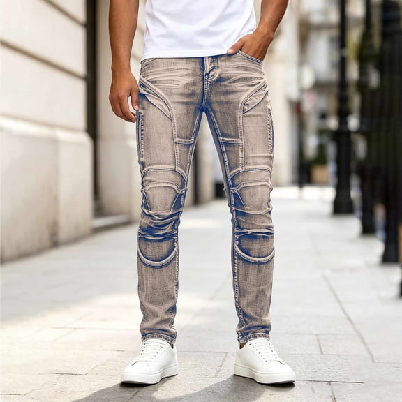 Blmnix Low Waisted Pants for Men Skinny Jeans Slim Fit Stretch Jeans Cargo Bottoms Brown Slim-Leg Full Men's Casual Pants,XS