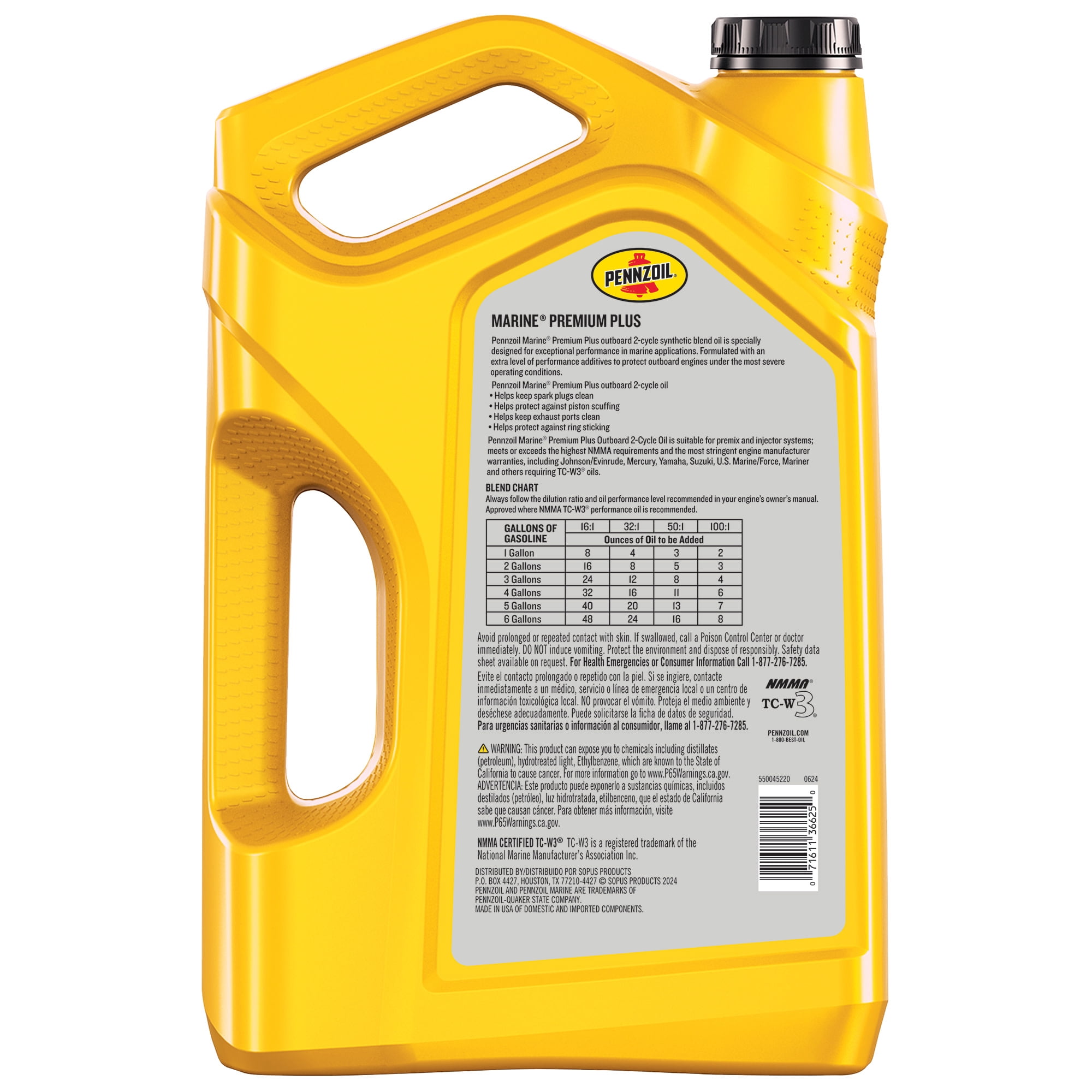 Pennzoil Marine Premium Plus 2-Cycle Synthetic Blend Engine Oil, 1 Gallon