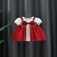 thumbnail image 2 of Infant Girls Fake Two-Pieces Dress Lace Patchwork Bowknot Dress, 2 of 9
