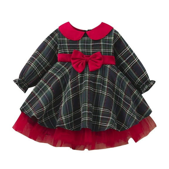 KVPLBQFD Toddler Girl Green Christmas Dress Girl Christmas Flannel Dress Toddler Outfits for Girls Infant Girl Clothes Baby Christmas Outfit Girls, Red 12-18 Months