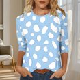 thumbnail image 2 of 3/4 Sleeve Tops for Women Crew Neck Graphic Printed Base Tee Shirt Loose Spring Fall Summer Casual Outfits (2XL, Light Blue), 2 of 7