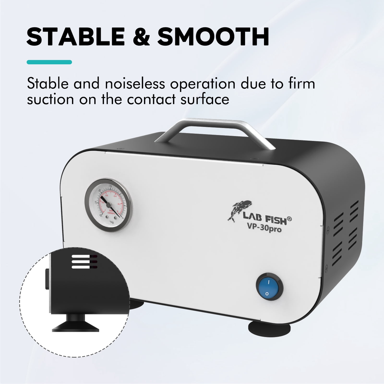 LAB FISH 30L/min Oil-Free Diaphragm Vacuum Pump with Pressure Gauge, Dual Use for Vacuum & Blowing, Adjustable 0-0.085MPa, for Lab Filtration, Research, Industry
