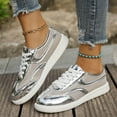 thumbnail image 3 of Metallic Mesh Low Top Fashion Sneakers for Women Glitter Breathable Lace up Walking Flats Casual Shoes, 3 of 8