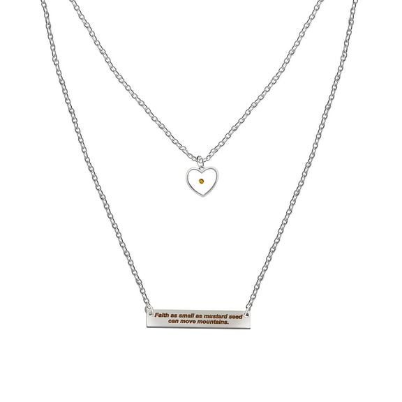 Uloveido Real Mustard Seed Layering Faith Bar Pendant Necklace Platinum Plated Stainless Steel Charm Jewelry for Christian Inspirational Gift for Women Y1251