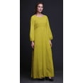 thumbnail image 2 of Bimba Robe Maxi à Manches Longues Élastique à la Taille Imprimée de Plumes d'Aigle Moss Georgette pour Femmes - Grande, 2 of 5