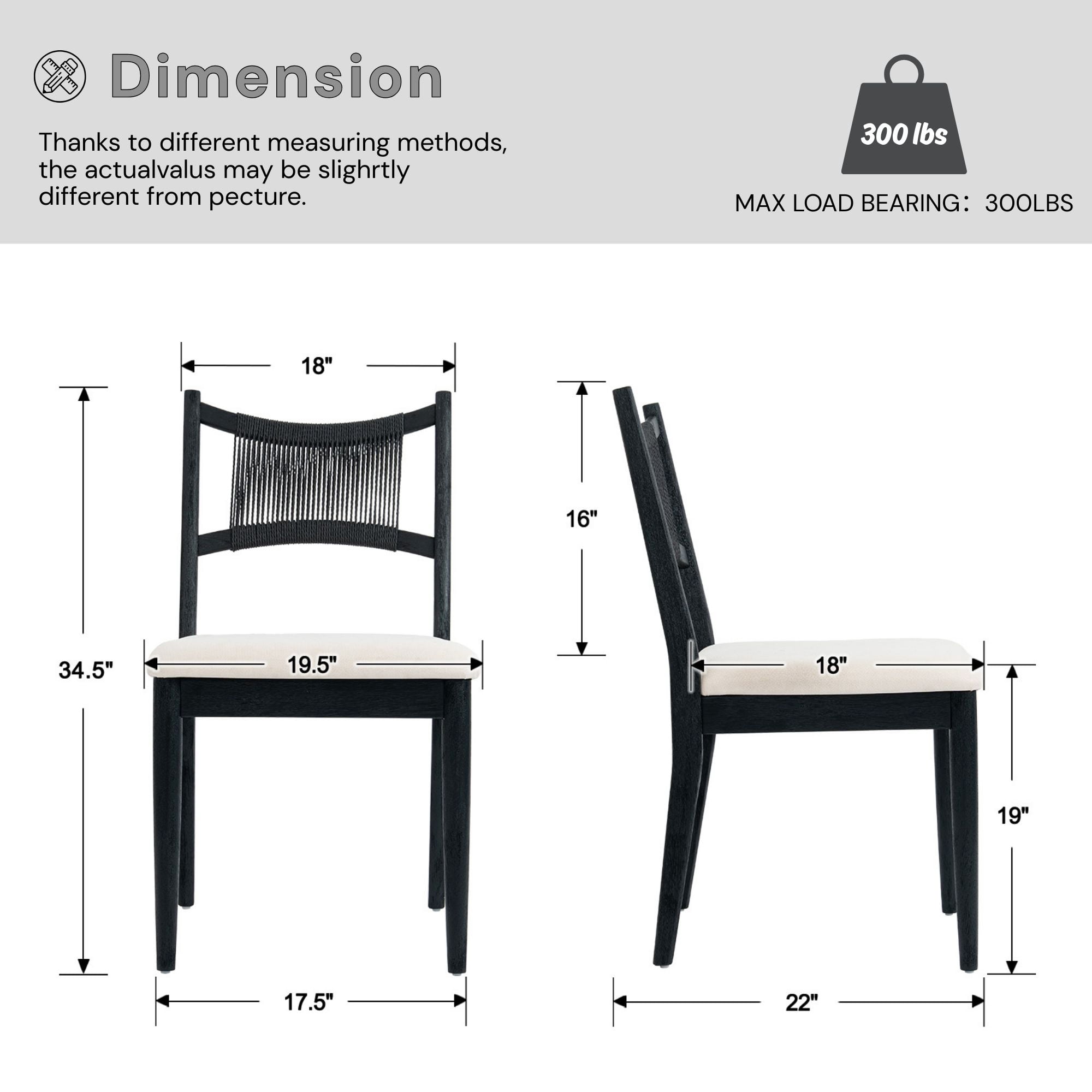 Dayalane Mid-Century Farmhouse Rattan Back Upholstered Dining Chair Set of 6, Woven Kitchen Chair with Solid Wood Frame for Breakfast, Restaurant, Bistro, Linen Black