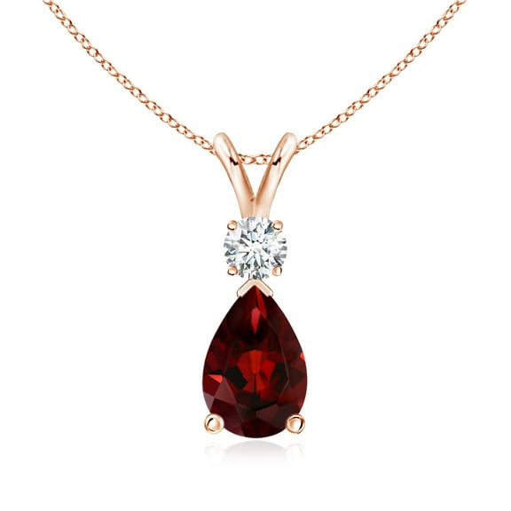 ANGARA Natural 1.8 ct Garnet Teardrop Pendant with Diamond in 14K Rose Gold for Women (Size-9x7mm) | January Birthstone, Birthday, Anniversary, Jewelry Gift for Women | Natural Garnet Necklace