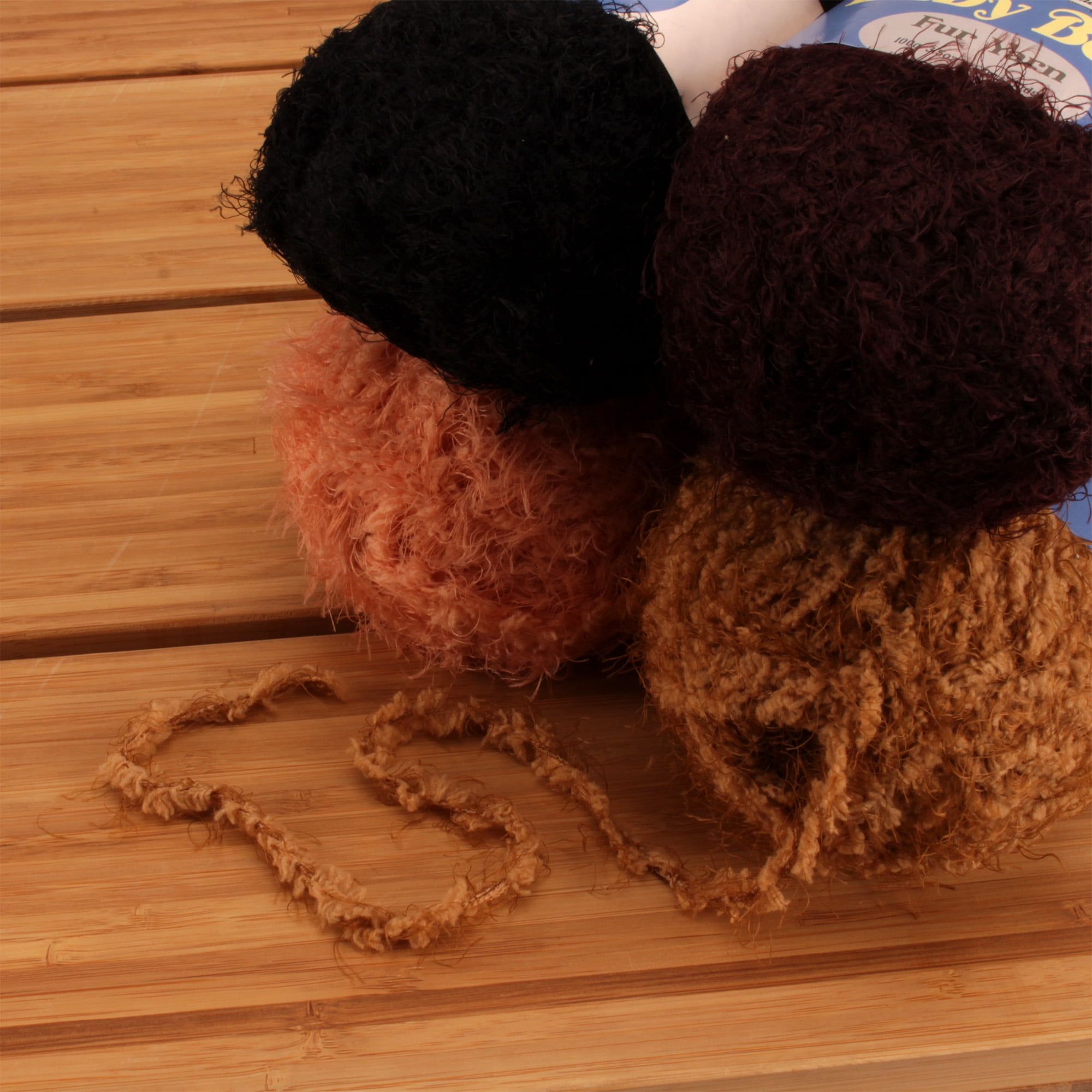JubileeYarn Baby Bear Faux Fur Yarn - 100g/Skein Chunky Weight Polyester - Shades of Brown - 4 Skeins