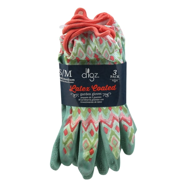 Digz Blue Women's Small/Medium Latex Coated Gardening Gloves 3 pk