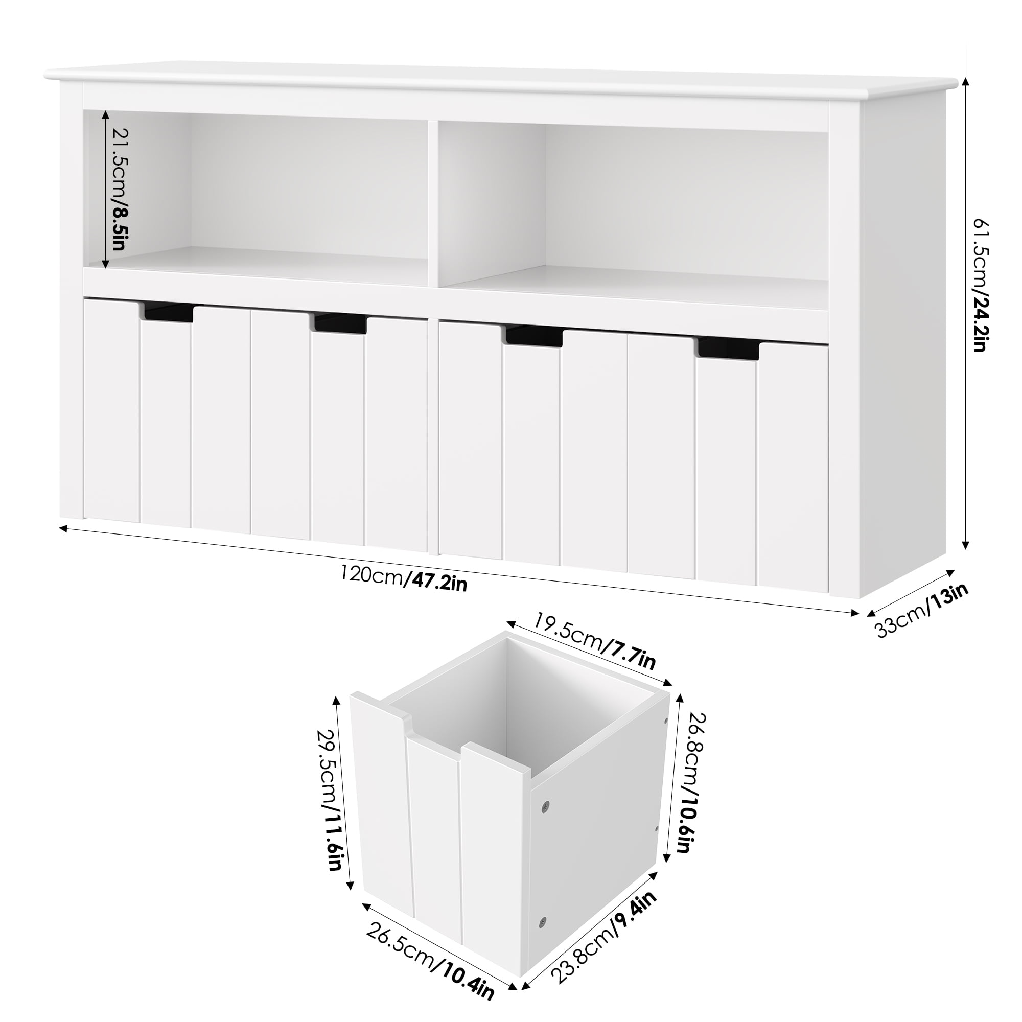 Homfa Kids Toy Storage with 4 Drawers, Cubes Storage Bin with Shelves and Wheels for Kids Living Room, White