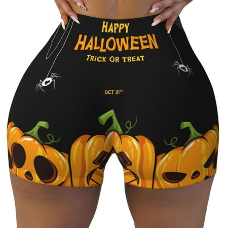 Workout Shorts Women  Halloween Happy Pumpkin B Biker Shorts for Women Running Gym Spandex Shorts Tummy Control