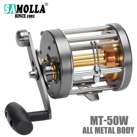 SAMOLLA Trolling Fishing Reel 50W Series Stainless Steel Main Body Aluminum Spool Alarm Button Brake Force Adjustment Deep Sea
