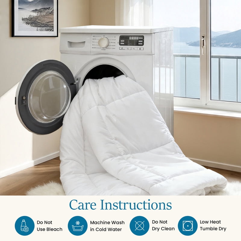 100% Cotton All-Season Comforter - Box Stitched Comforter - Bedding with Corner Tabs Machine Washable Lightweight Color White Solid Pattern Size King (104"x90")