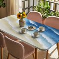 thumbnail image 3 of Navy Blue Ombre Ocean Table Cloths for 5 Foot Rectangle Tables, Watercolor Coastal Beach Waves Patio Waterproof Elastic Fitted Tablecloths, Washable Rectangular Table Cover for Camping, 3 of 8