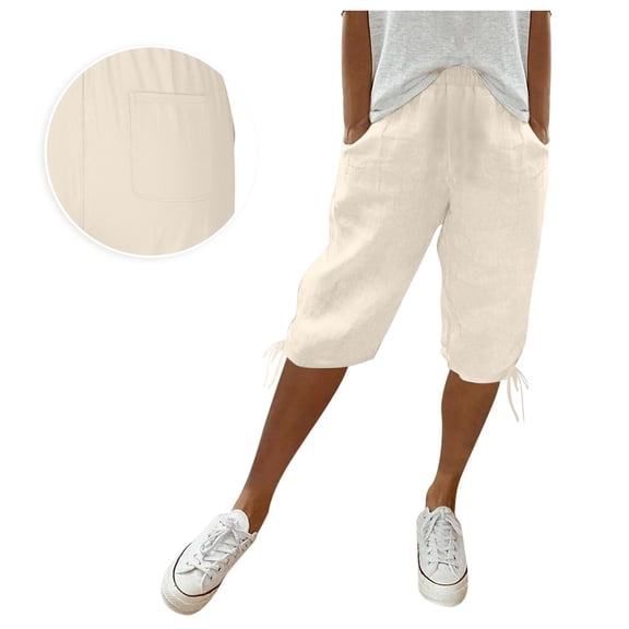 Weikingp Womens Shorts,Cotton Linen Shorts Workout Shorts High Waisted Shorts Women Womens Athletic Shorts Ladies Shorts Womens Cargo Shorts Long Shorts Beige L