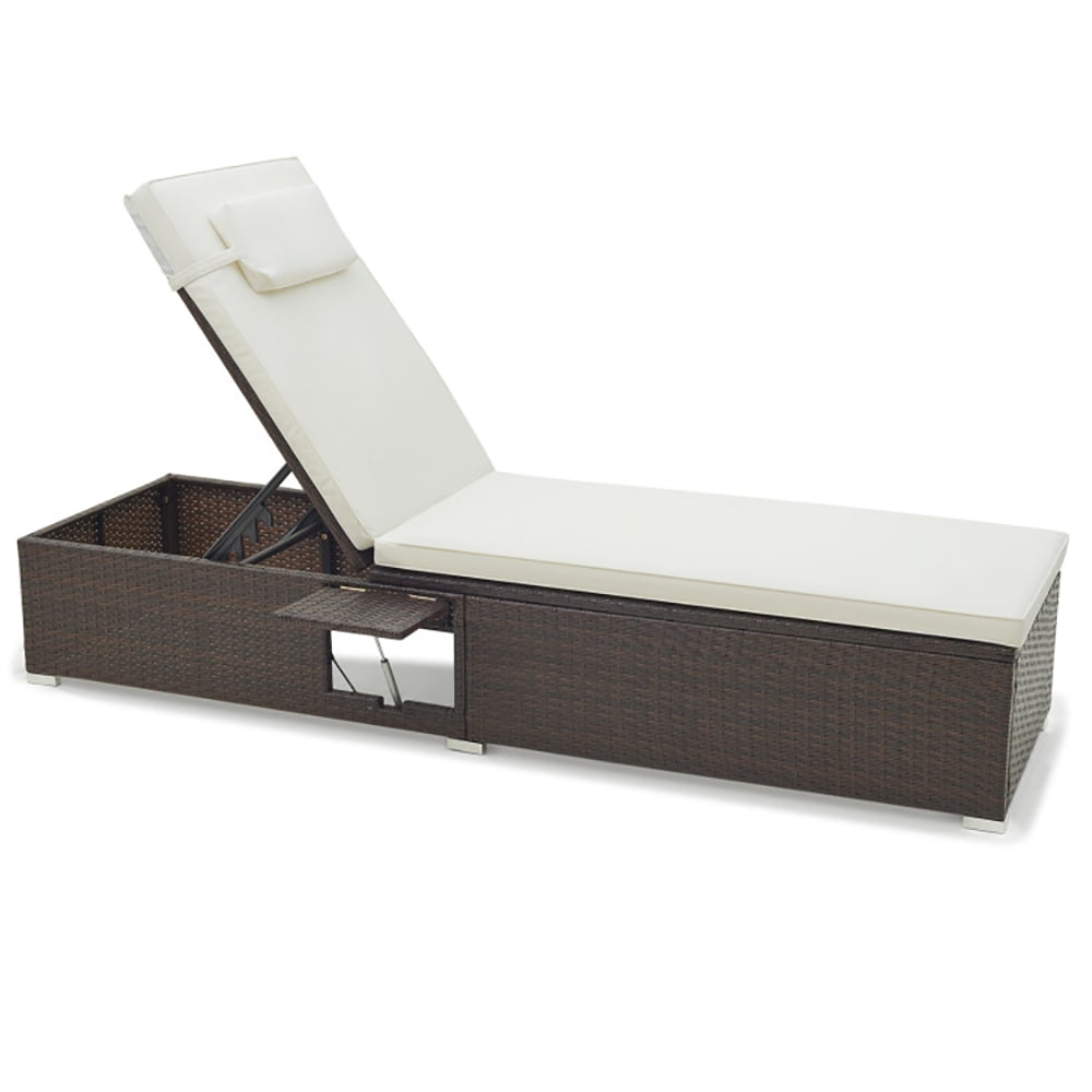 Aimee Lii Outdoor PE Rattan Chaise Lounge with 6-level Backrest, Patio Loungers, Off White