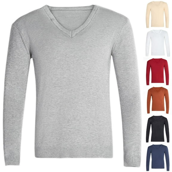 YHAJDS Men's Winter Casual Sweaters,Knitted Sweater Men Solid Color Warm V Neck Long Sleeve Pullover Casual Sweaters for Men Thick Soft Winter Base Layer Daily Wear