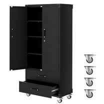 Garvee 71.7" Metal Storage Cabinet with 2 Drawers and Lockable Wheels for Garage, Workshop, Office, Black