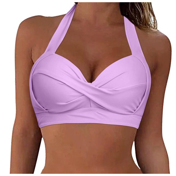 MKLEKYY Trajes De Baños Women Lace Up Swimwear Tops Underwire Full Coverage Bikini Top Push Up Swim Crop Top Tie Back Bathing Suit Tops