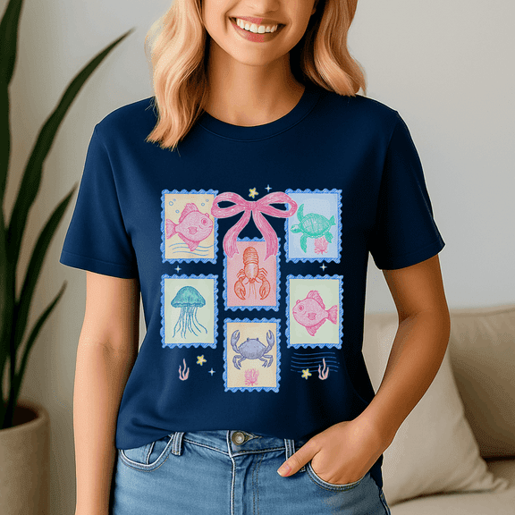 Ocean Sea Animals Coquette Bow Beach Hawaii Summer Vacation Shirt,Preppy Summer Vibes ,Summer Beach Tshirt,Girls Trip,Summer Tee,Summer Vibes