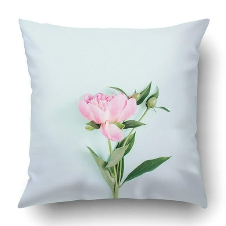 Flax Flower - ARTJIA Beautiful Pink Peony Flower On Blue Flat Lay Top View Festive Concept Plant Pillowcase Cover Cushion 18x18 inch