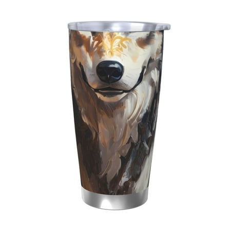 

KLL Oil Painting Tribal Wolf Print 40oz Stainless Steel Insulated Car Cup with Spillproof Lid - Keep Your Drink Hot or Cold on the Go-Without Straw