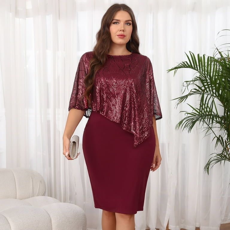 ZenCart Women's Sleeveless Cape Dress with Sequin Overlay Oversized Sequin  Bodycon Pencil Dress Ladies Evening Midi Dress - Walmart.com