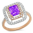 thumbnail image 3 of 2.62 ct Emerald Cut Natural Amethyst with Simulated Diamond Halo Accents 14K Rose/White Gold Womens Engagement Ring, 3 of 6