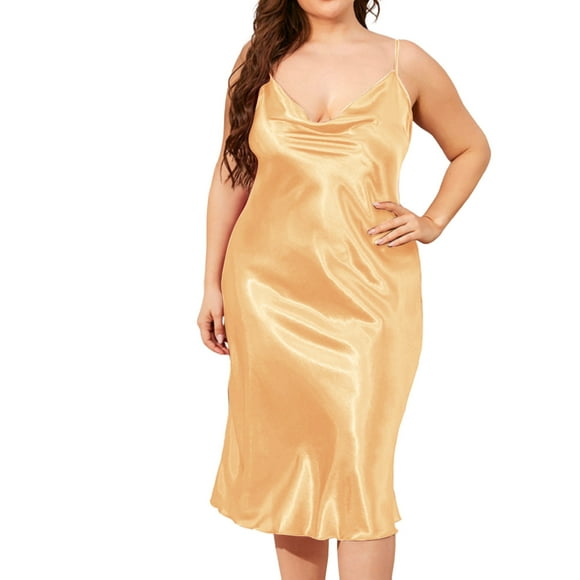 B91xZ Nightgown Fashion Lingerie for Women Full Slip Sleep Dress Lounge Sleepwear Dress,XXL Yellow