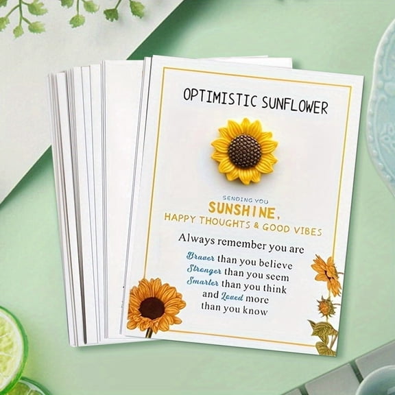 40Pcs Sunflower Pocket Hug Cards, Mini Motivational Greeting Cards with Resin Sunflower Tokens, Inspirational Thinking of You Gifts for Friends Family Teachers or Coworkers, Encouragement Cards