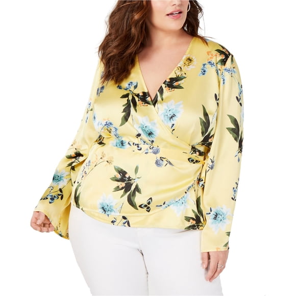 I.N.C Blouse Florale pour Femmes, Jaune, Grande Taille, 2X