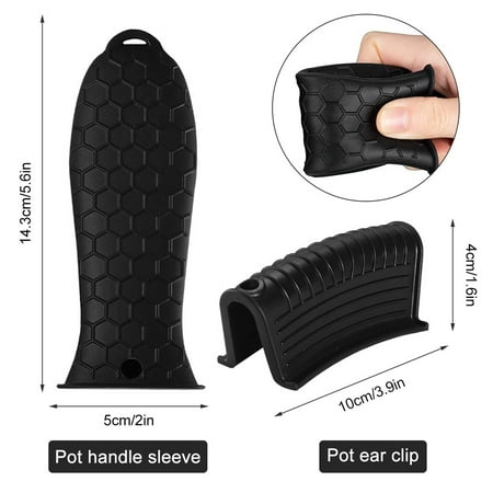 

THREN Silicone Pot Handle Cover 2pcs Heat Resistant Pot Holder and 2 Pot Ear Clips No-slip Hot Handle Cover with Hanging Hook Design Kitchen Accessories