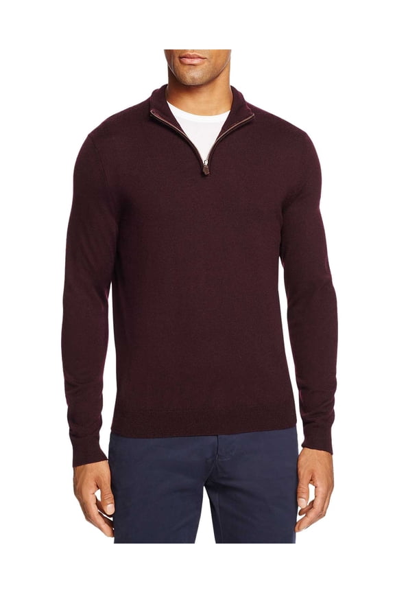 Bloomingdales Mens Merino Wool Half Zip Mock Neck Sweater XXL Raisin Knitewear