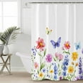 thumbnail image 5 of Purple Blue Pink Flower Shower Curtain, 60" x 72", Wildflower Butterfly Plant Waterproof Bathroom Curtain Washable Shower Curtain Set with 12 Hooks, 5 of 6