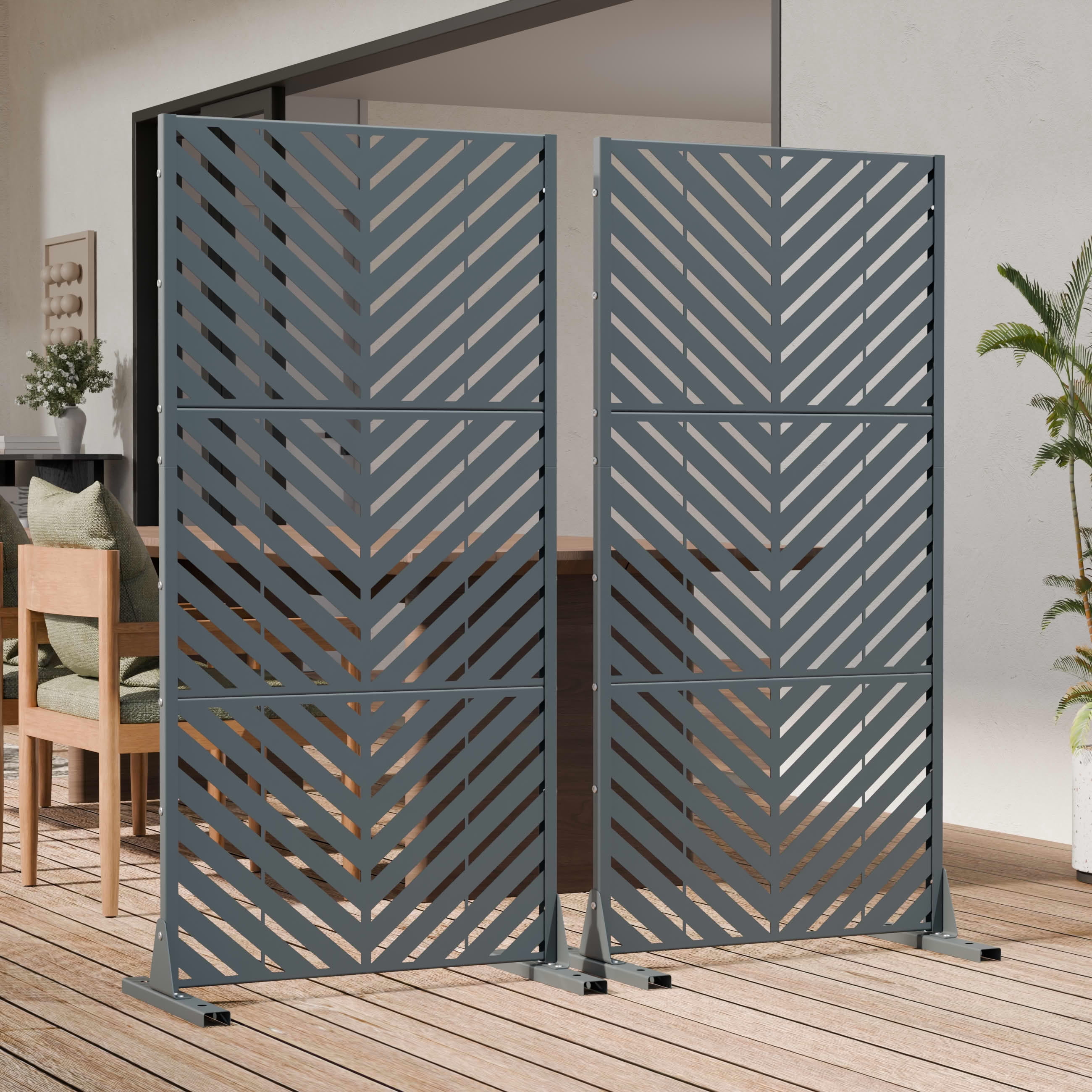 MAYEERTY Outdoor Metal Privacy Screen 5ft Cambrian Rock Gray, 3-Panel Parallel Decorative Screen, Rust-Resistant for Patio