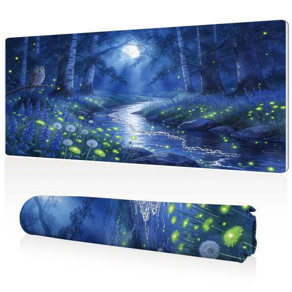 LIVEKEY Moonlit Forest Mouse Pad 80x40x0.3cm Extra Large Full Desk Coverage Non Slip Durable Easy Clean Stitched Edges for Gaming and Office Workstation