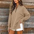 thumbnail image 2 of Women Sweatshirt Sevevn Quarter Zip Stand Collar Oversized Tunic Fit Fleece Fabric Side Slit Thumb Hole Long Sleeve For Daily Casual Lounging Wear, 2 of 9