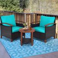 thumbnail image 3 of Patiojoy 3-Piece Patio Rattan Bistro Set Acacia Wood Frame Sofa and Side Table Turquoise, 3 of 10