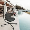 thumbnail image 3 of Swing Egg Chair with Stand Indoor Outdoor Wicker Rattan Patio Basket Hanging Chair with C Type bracket , with cushion and pillow,Patio Wicker folding Hanging Chair( Special construction cup holder, 3 of 9