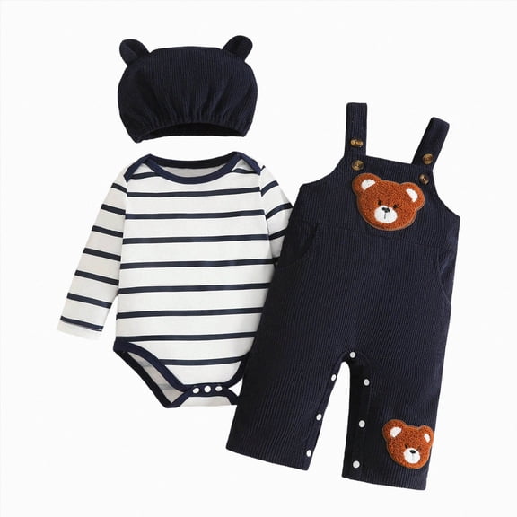 Splozh Preemie Baby Boy Clothing 3 6 12 18 Months Newborn Baby Boy Clothes Long Sleeve Romper Pants Fall Winter Outfits Hat Set,Blue,12-18 Months